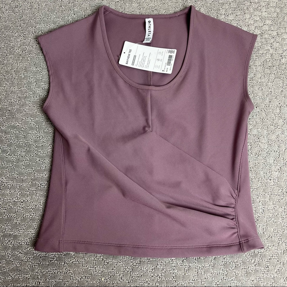nwt Athleta Women's Bayview Tee Boxy Fit Faux Wrap Cap Sleeve Purple Yoga